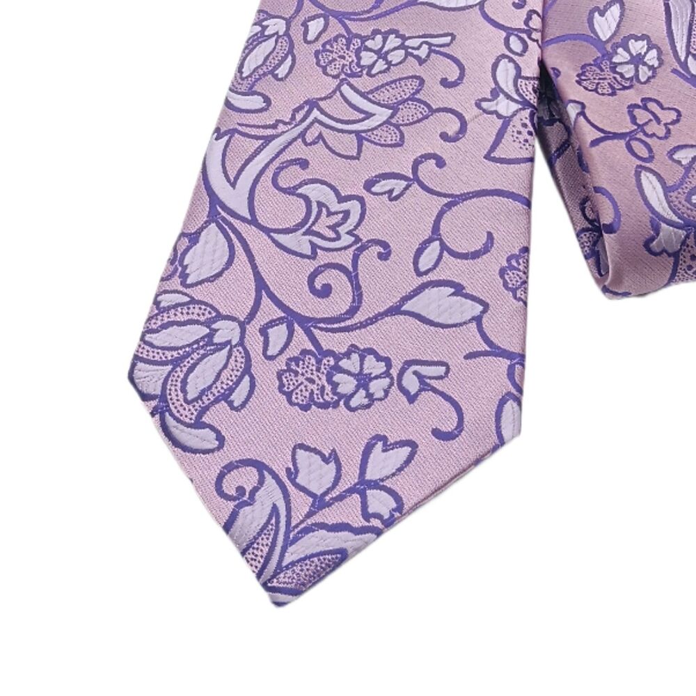 Hi-Tie Silk Tie Mens 61” Purple Floral Classic Italy Elegant Wedding New